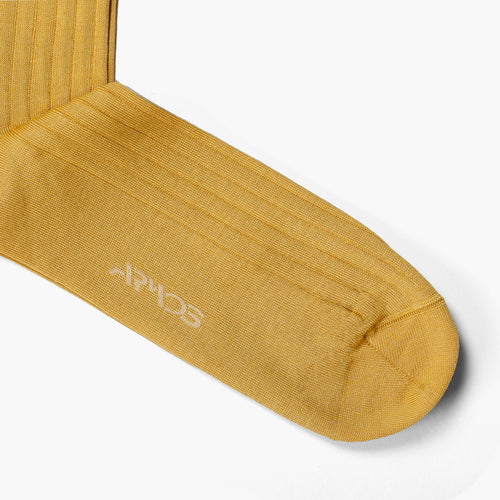 Men's Yellow Plain Mid-Calf Dress Socks - toe