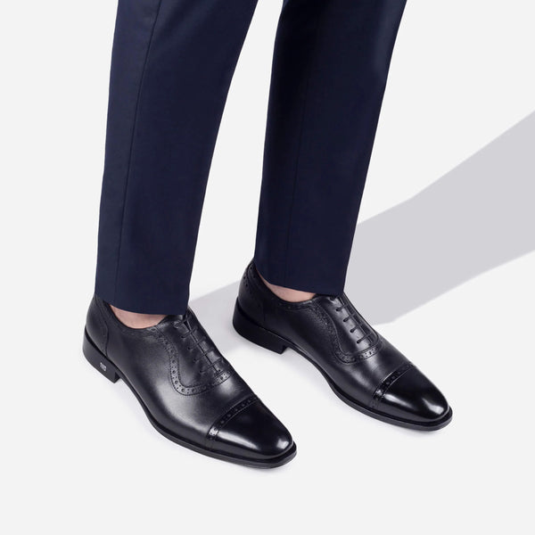 Men’s Black Leather Cap-Toe Oxford