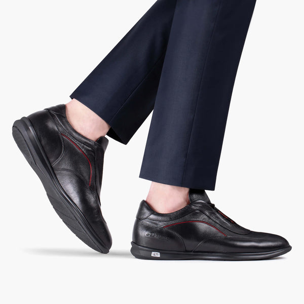 Men’s Black Leather Sneaker with Red Lines
