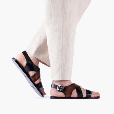 Men's Black And Brown Buckle Sandal