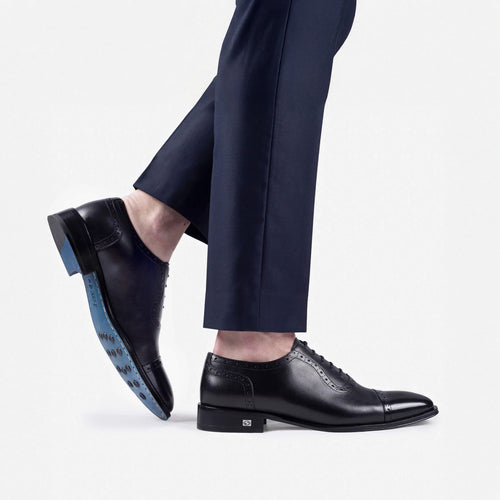 Men’s Black Leather Cap-Toe Oxford