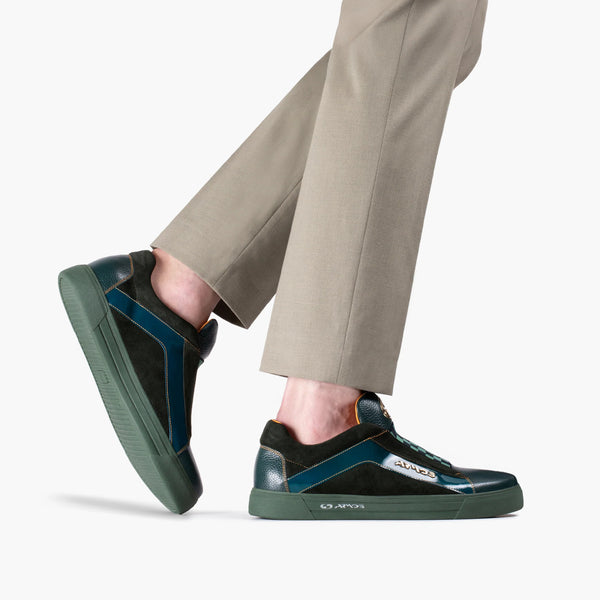 Men's Green Chess Pattern Leather Sneaker