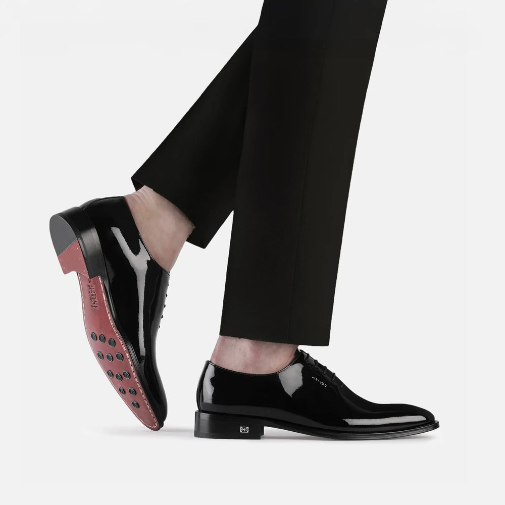Men's Black Patent Leather Wholecut Oxford