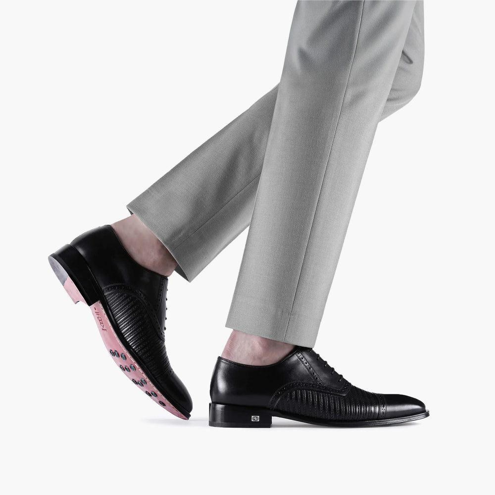 Men’s Black Textured Leather Brogue Oxford
