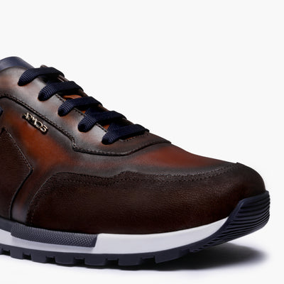 Men's Brown and Blue Leather Sneaker