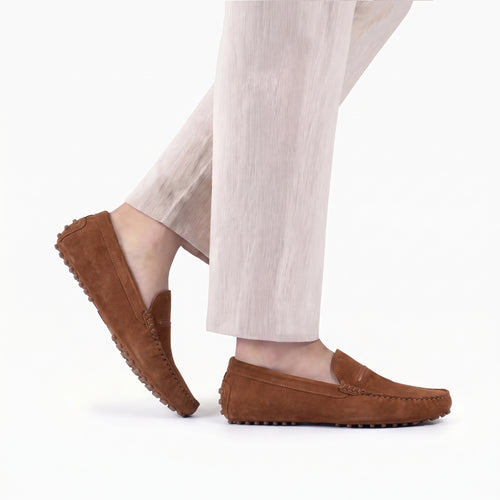 Men's Light-Brown Suede Driving Moccasin - worn