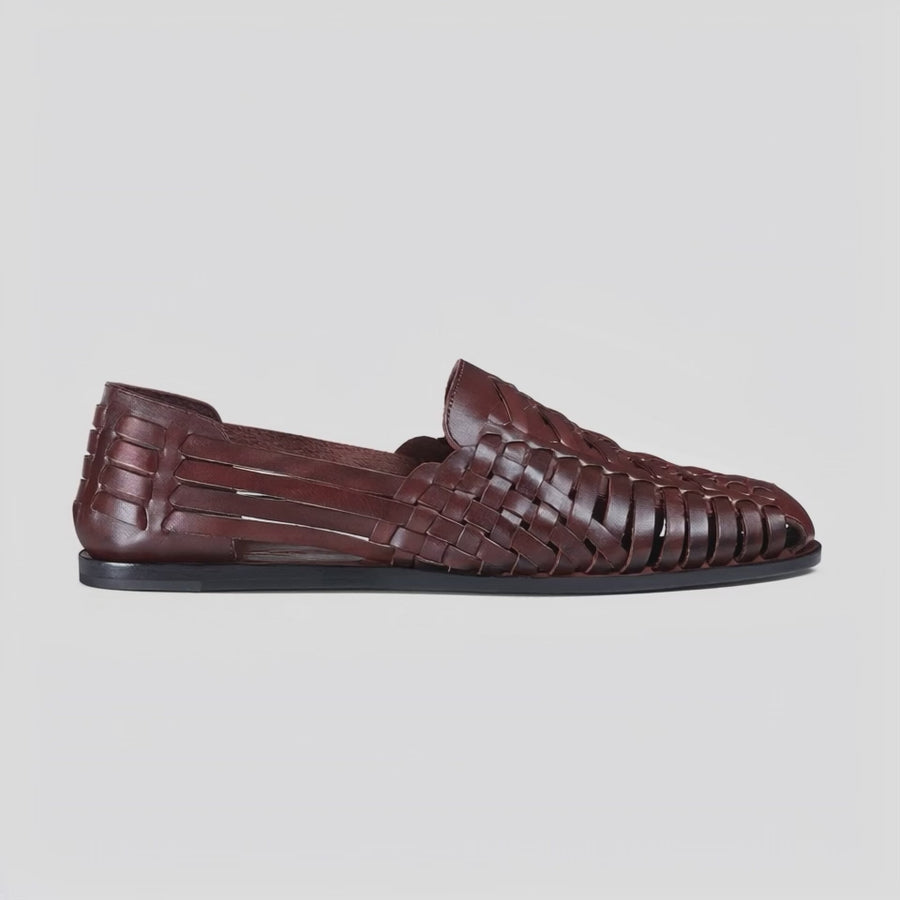 Men’s Burgundy Leather Huarache Sandal - video 