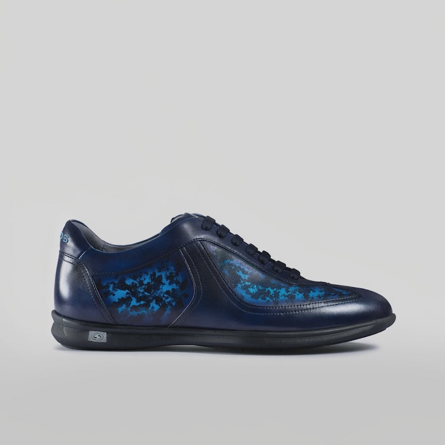 Men's Pattern Blue Patina Leather Sneaker - video