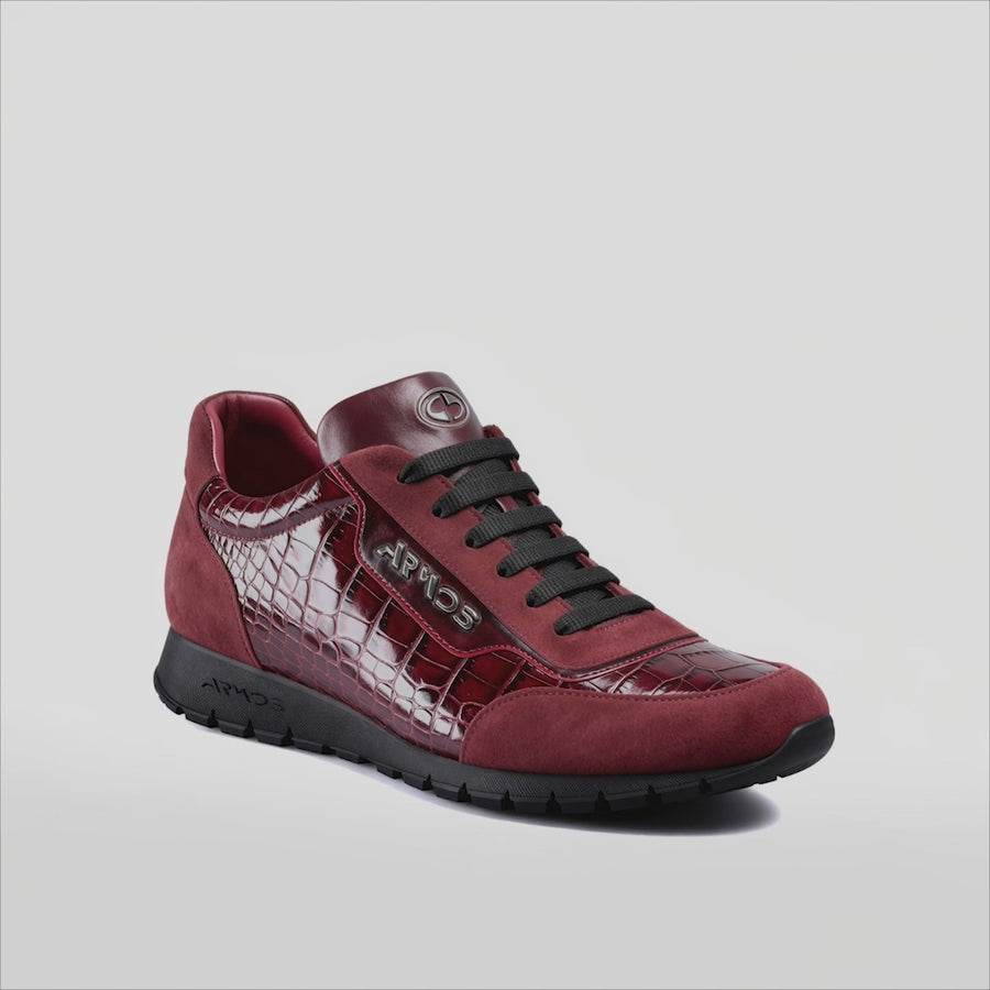 Men's Maroon Croc-Embossed Leather Sneaker - video