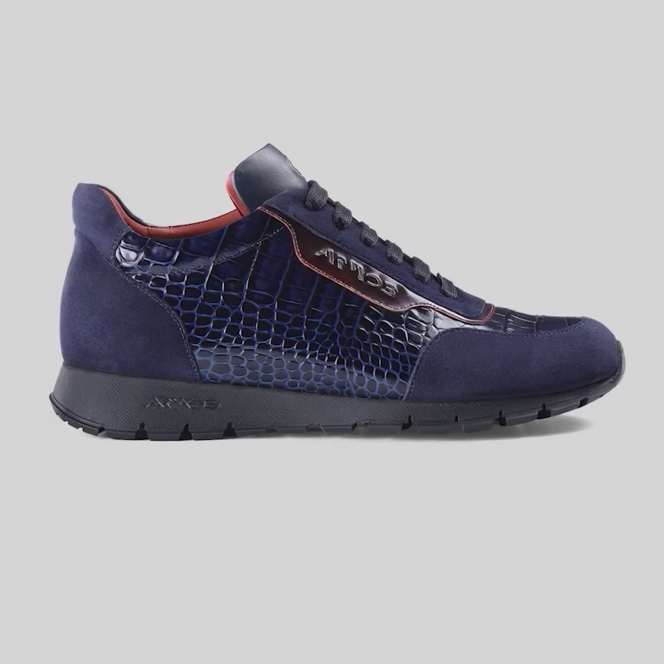 Men’s Navy Croc-Embossed Leather Sneaker - vifdeo