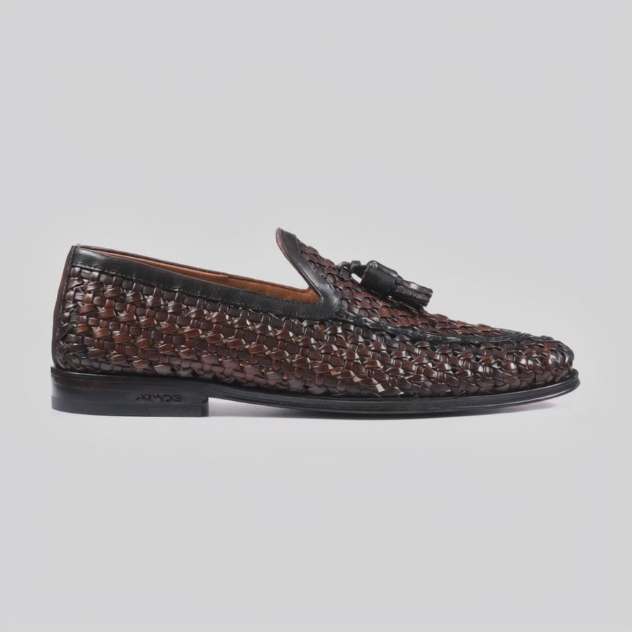 Men's Brown Woven Leather Tassel Loafer - video
