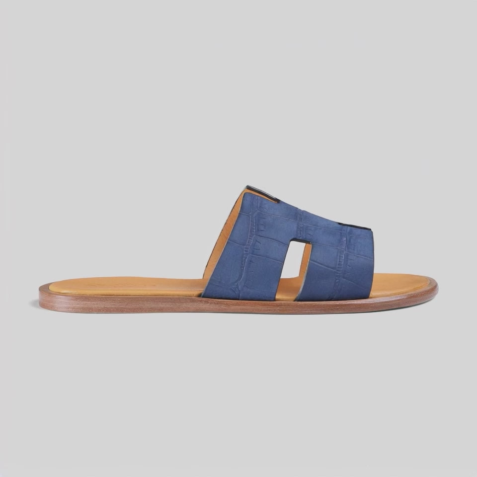 Men’s Blue Croc-Embossed Leather Slide - video