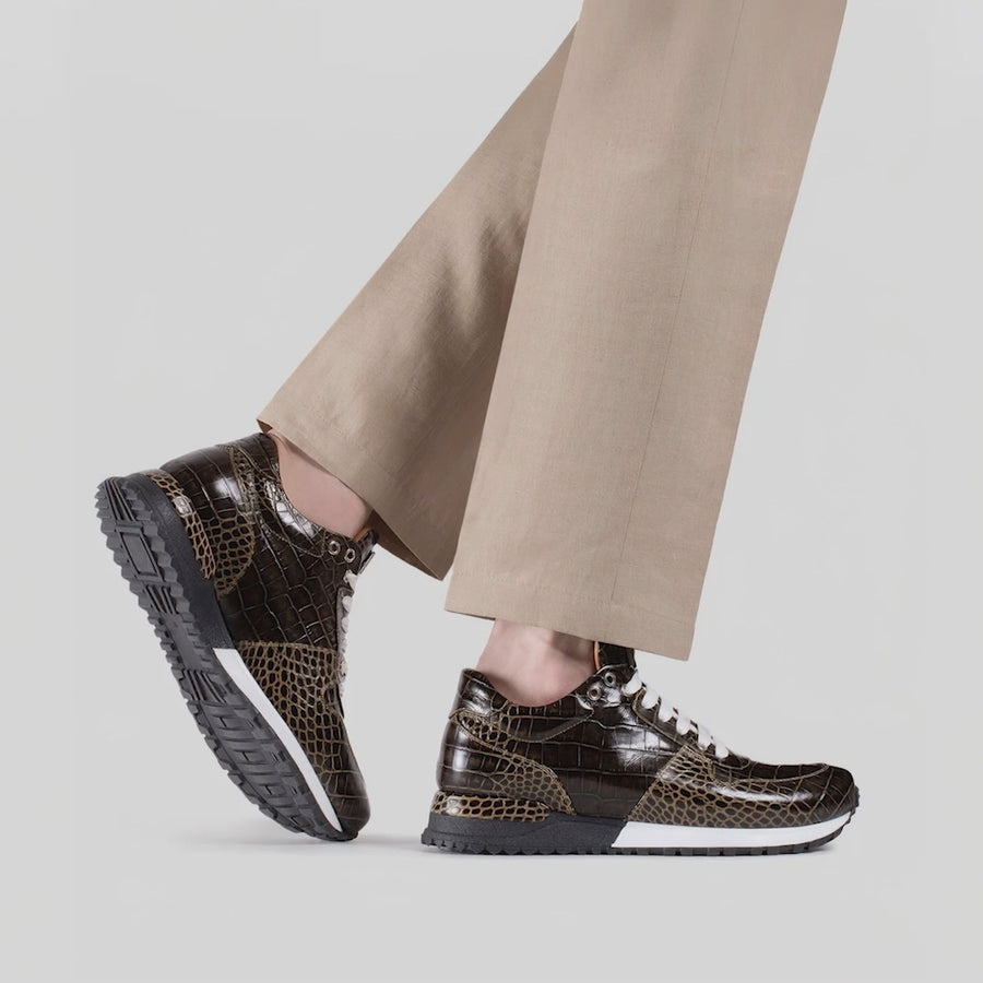 Men's Brown Croc-Embossed Leather Sneaker - video