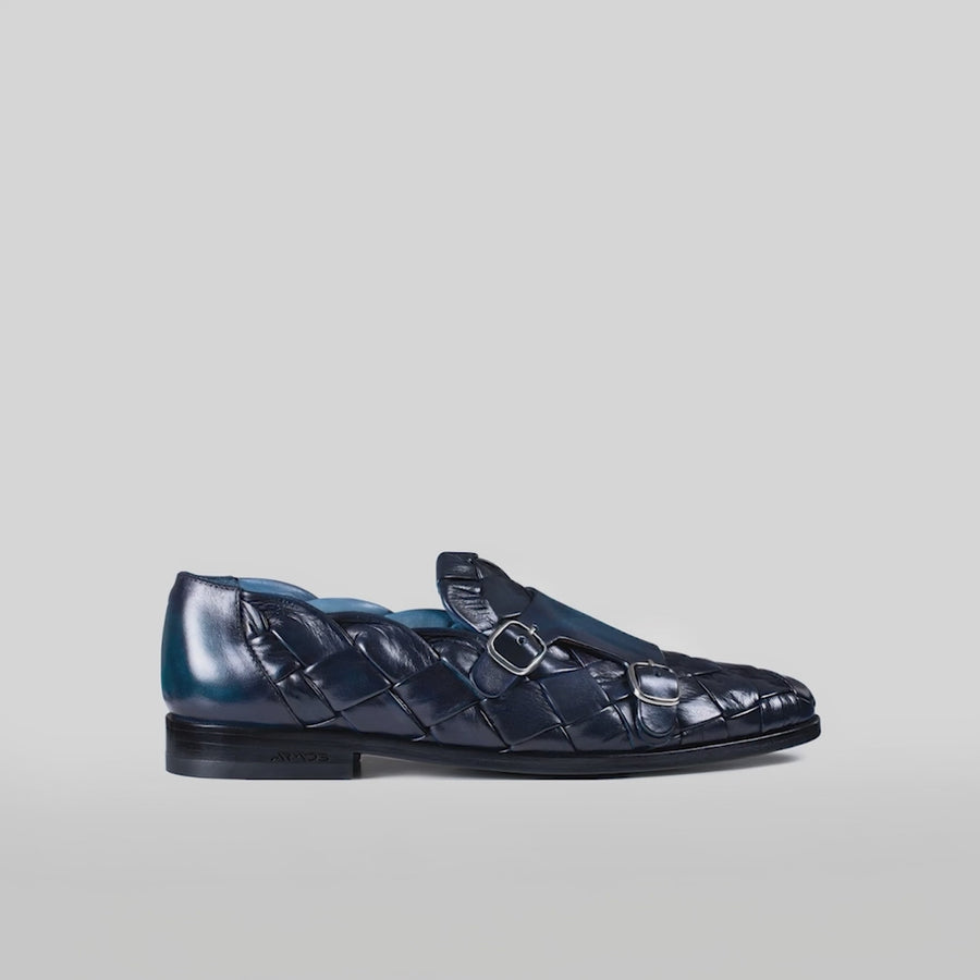 Men’s Navy Woven Double Monk Strap - video