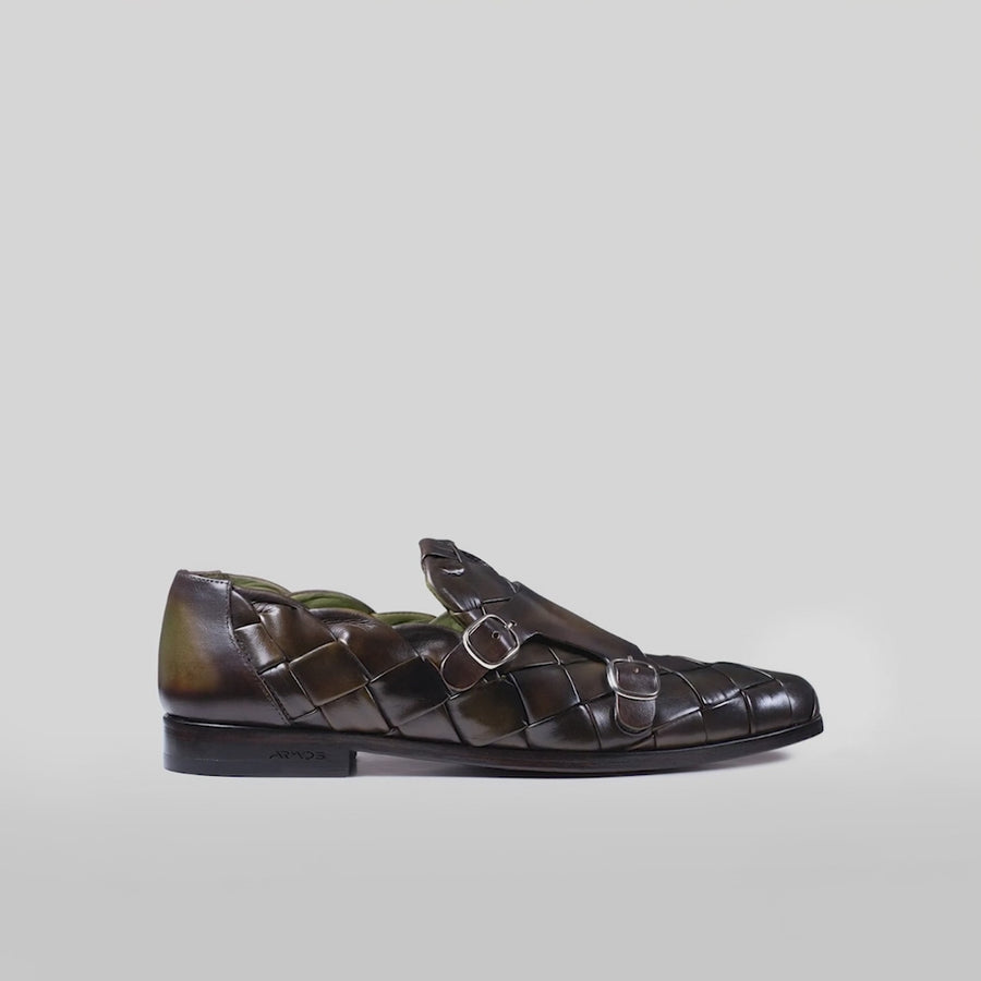 Men's Green Woven Double Monk Strap - video