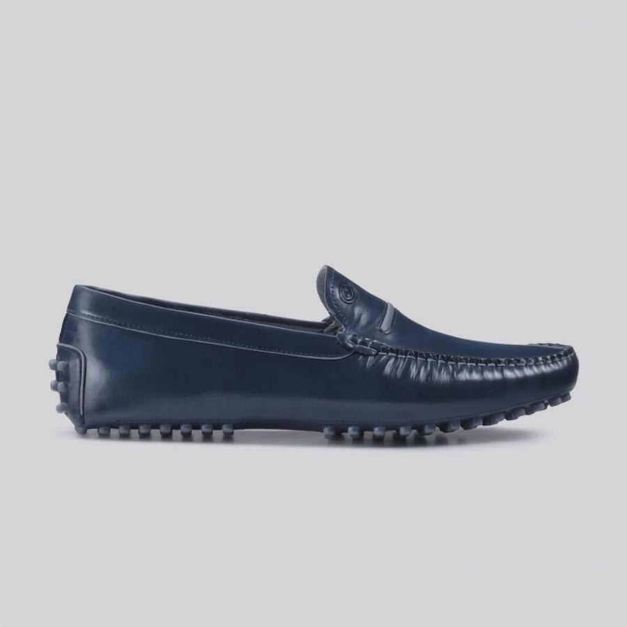 Men’s Navy Blue Leather Driving Moccasin - video