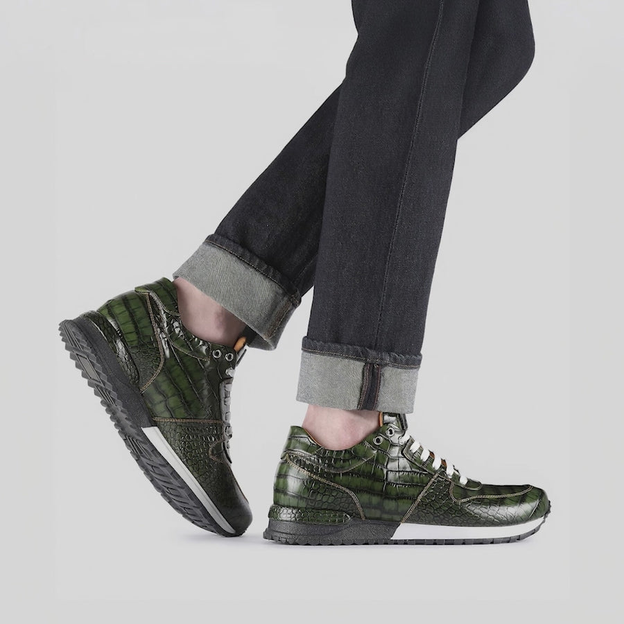 Men's Green Croc-Embossed Leather Sneaker - video