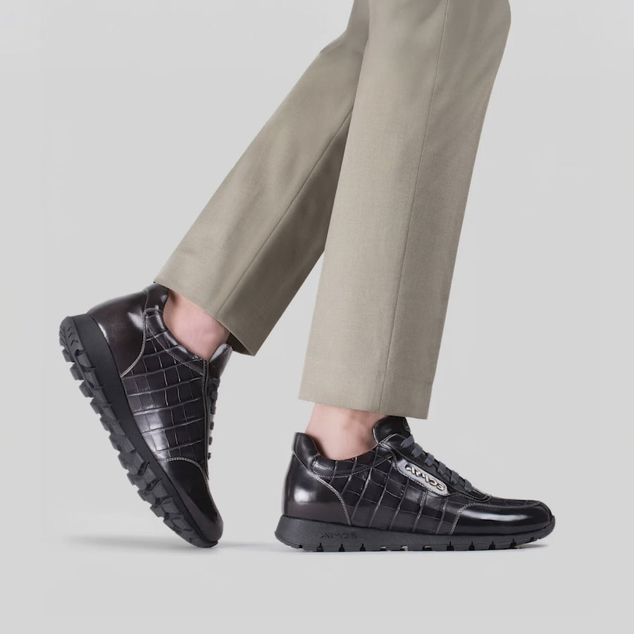 Men's Gray Croc-Embossed Leather Sneaker - video