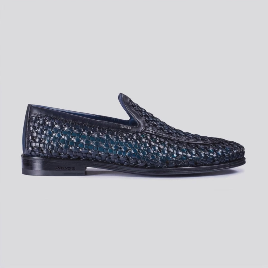 Men's Blue Woven Leather Loafer - video