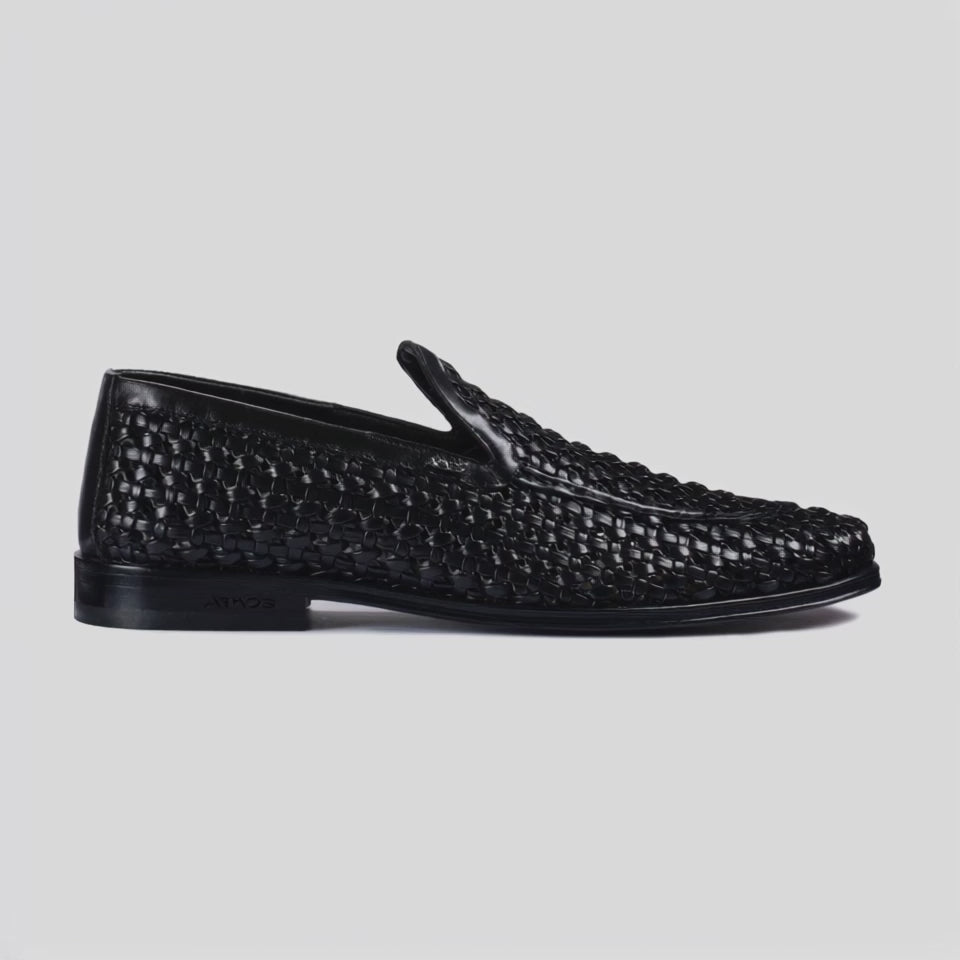 Men's Black Woven Leather Loafer - video