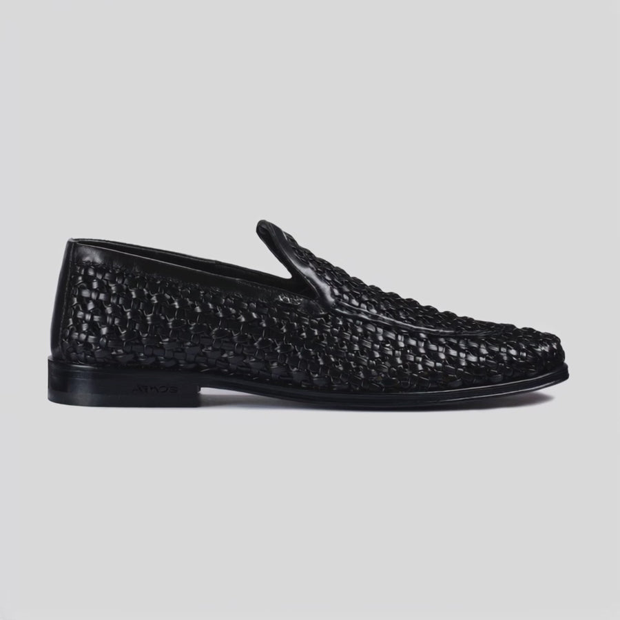 Men's Black Woven Leather Loafer - video