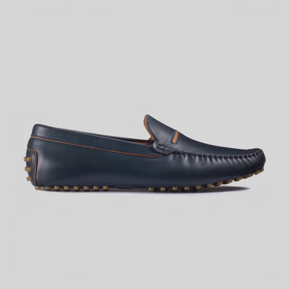 Men's Blue Leather Driving Moccasin - video