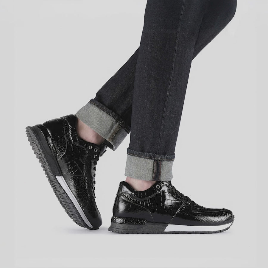 Men's Black Croc-Embossed Leather Sneaker - video