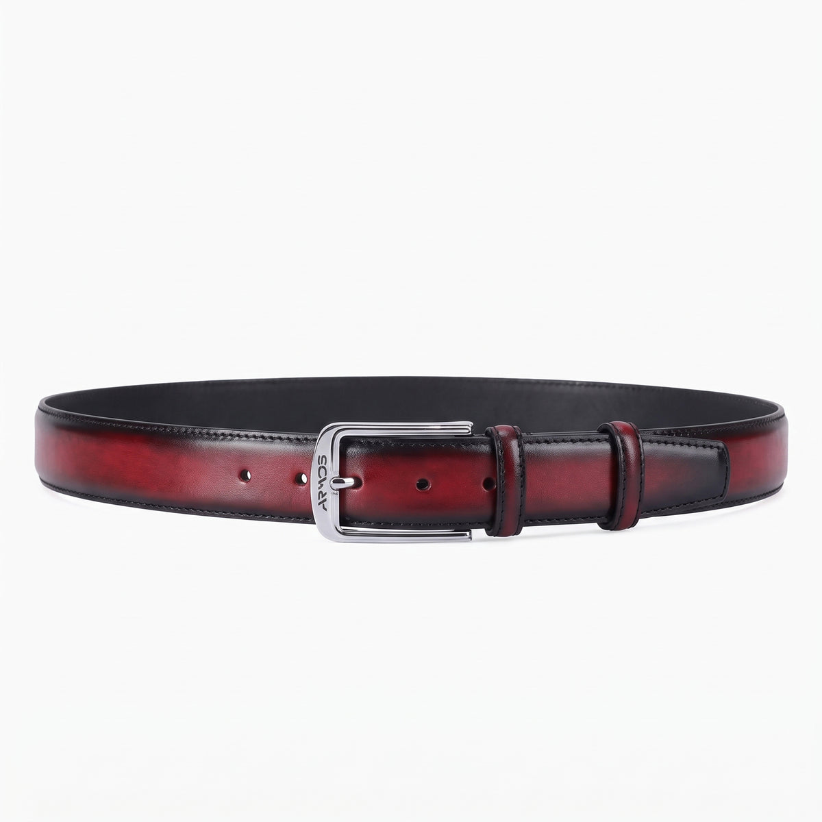 Men’s Burgundy Patina Leather Belt - full view