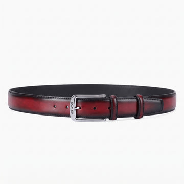 Men’s Burgundy Patina Leather Belt - full view