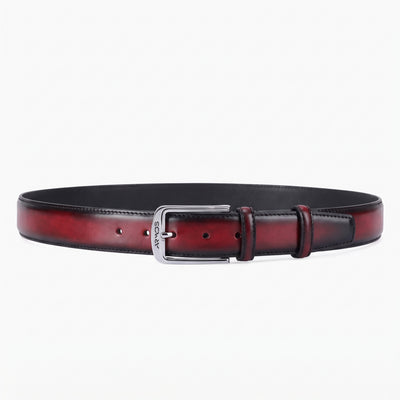 Men’s Burgundy Patina Leather Belt - full view