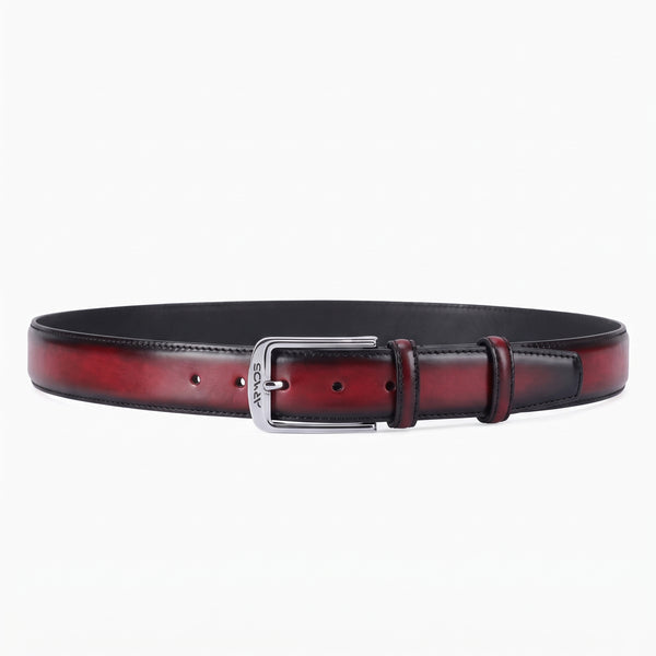 Men’s Burgundy Patina Leather Belt