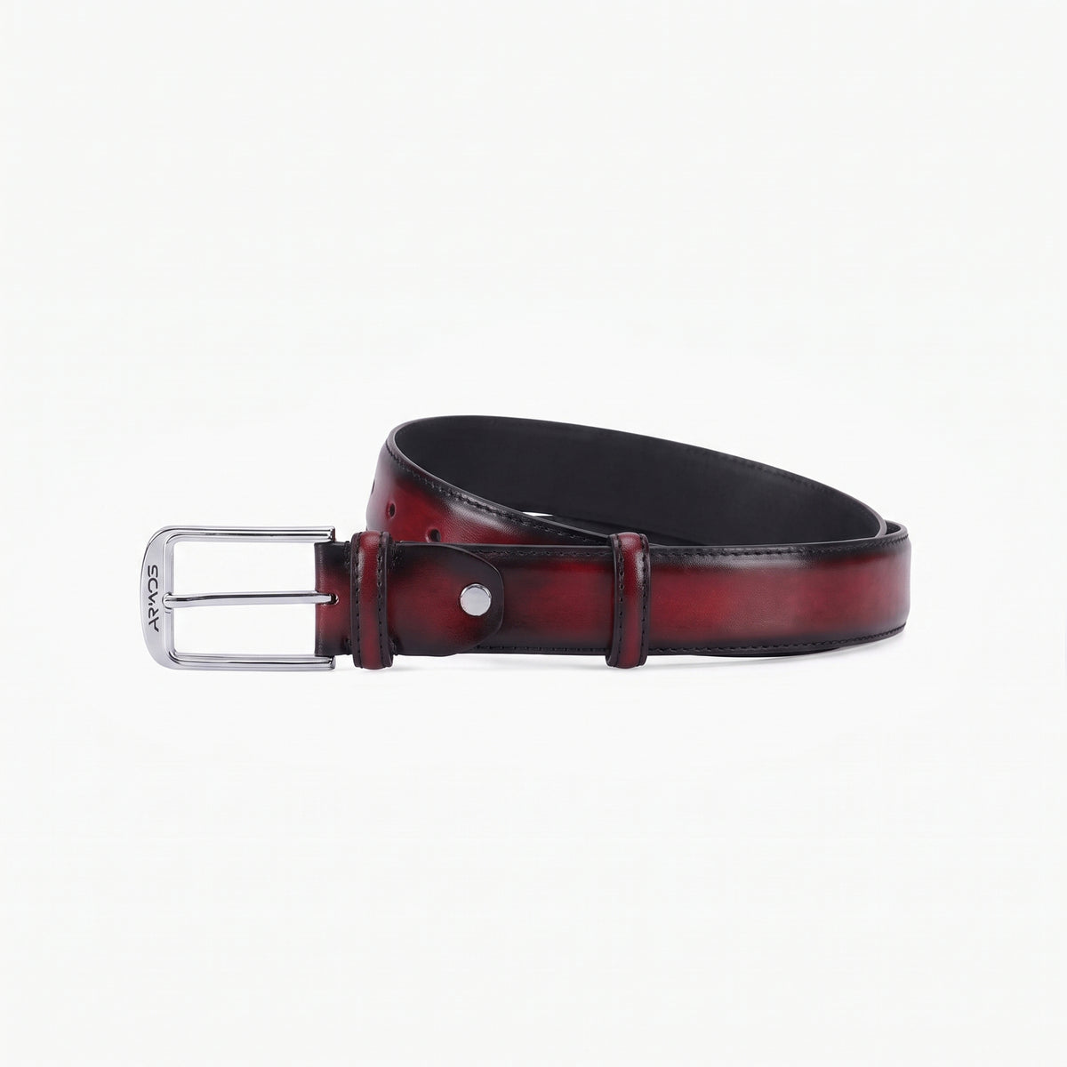 Men’s Burgundy Patina Leather Belt - coiled