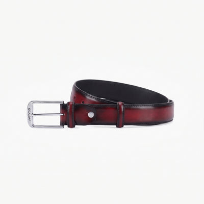 Men’s Burgundy Patina Leather Belt - coiled