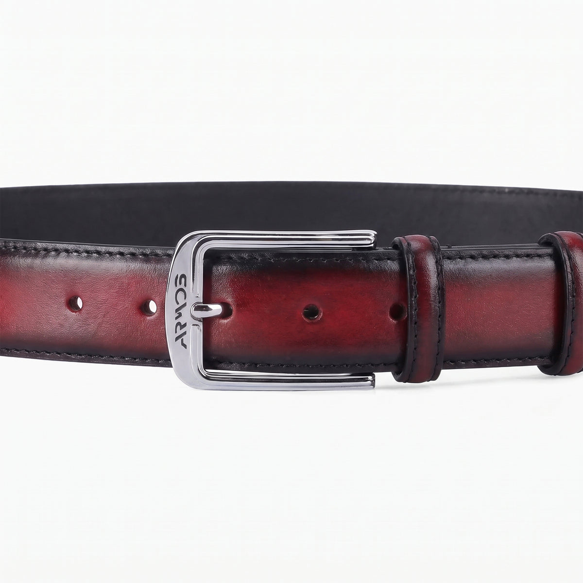 Men’s Burgundy Patina Leather Belt - buckle