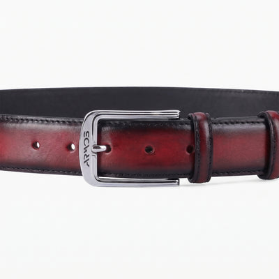 Men’s Burgundy Patina Leather Belt - buckle