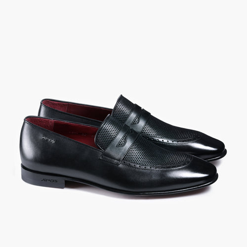 Men's Black Perforated Leather Loafer