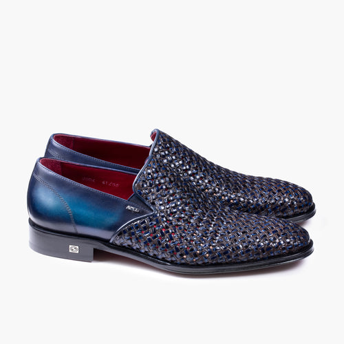 Men's Navy Woven Patina Leather Loafer