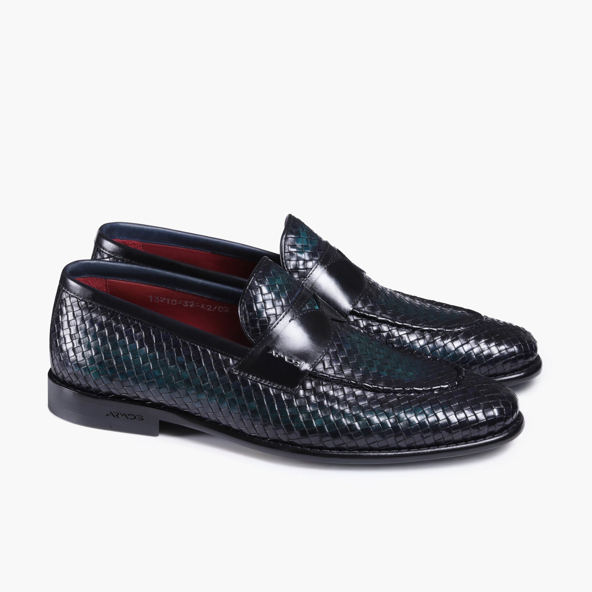 Men's Green Woven Leather Penny Loafer