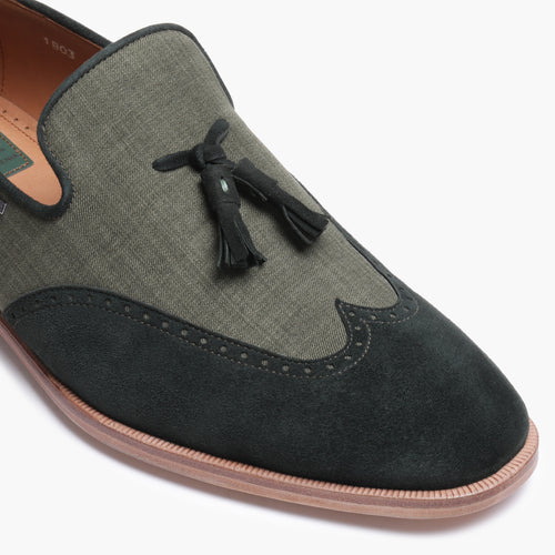 Men’s Green Linen Tassel Loafer