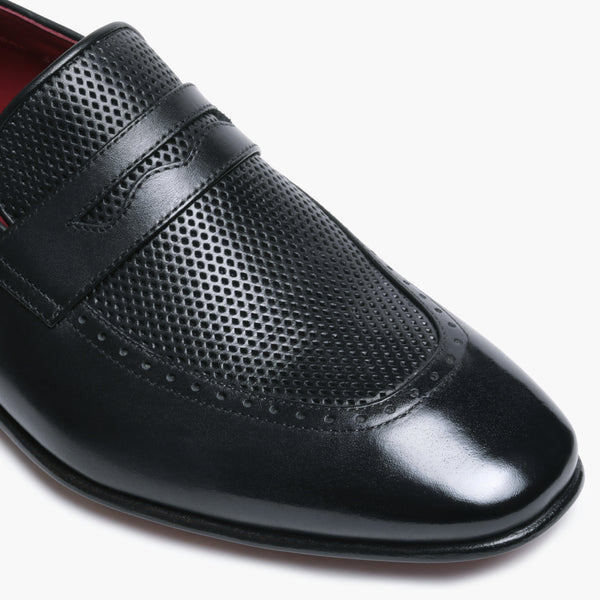 Men's Black Perforated Leather Loafer