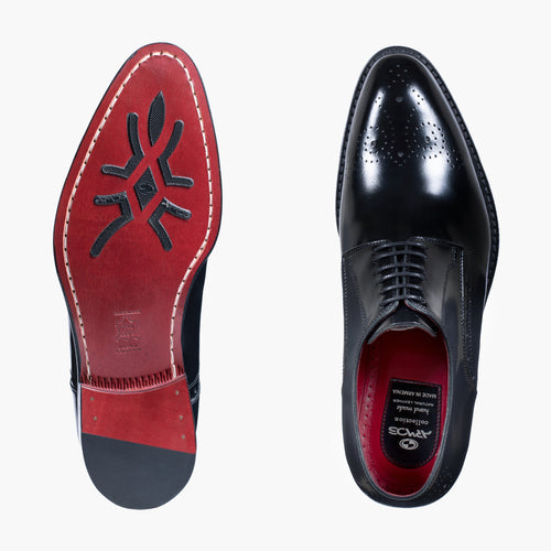 Men’s Black Leather Medallion Toe Derby