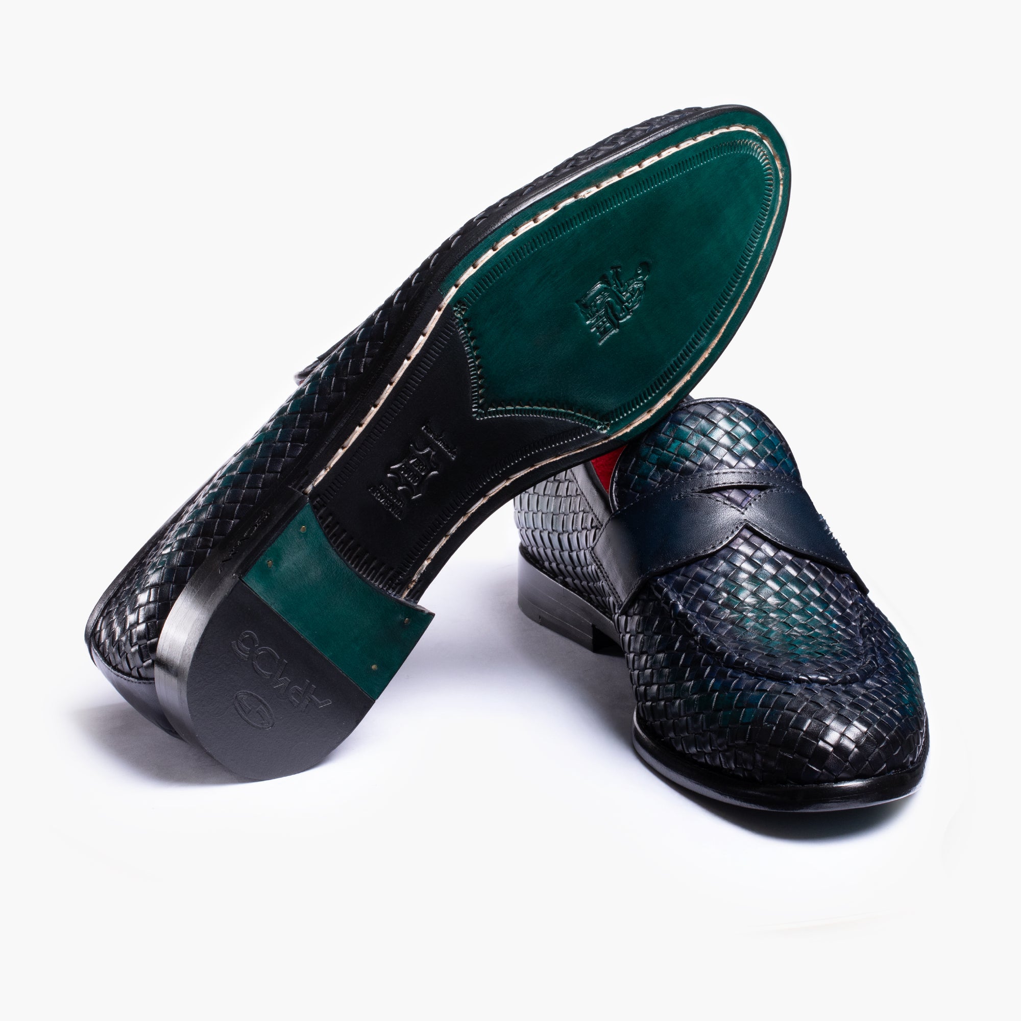 Men's Green Woven Leather Penny Loafer