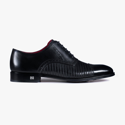 Men's Black Leather Stitched Oxfords