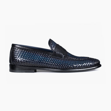 Men's Blue Woven Leather Penny Loafer - right side