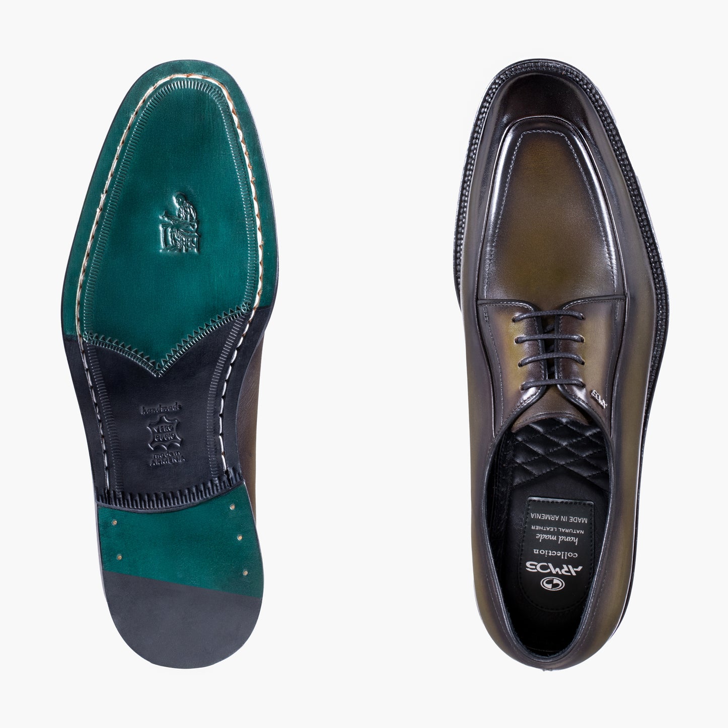 Men's Khaki Leather Derby Lace-Up