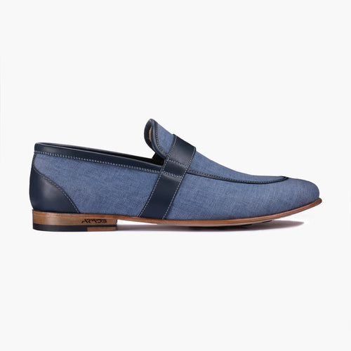 Handcrafted Men’s Blue Denim Penny Loafer | Size 7 | ARMOS | 2-Year Warranty