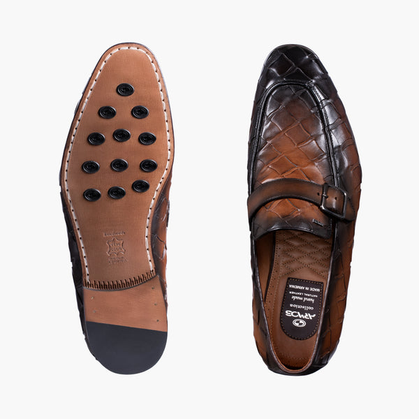 Men’s Brown Woven Single Monk Strap