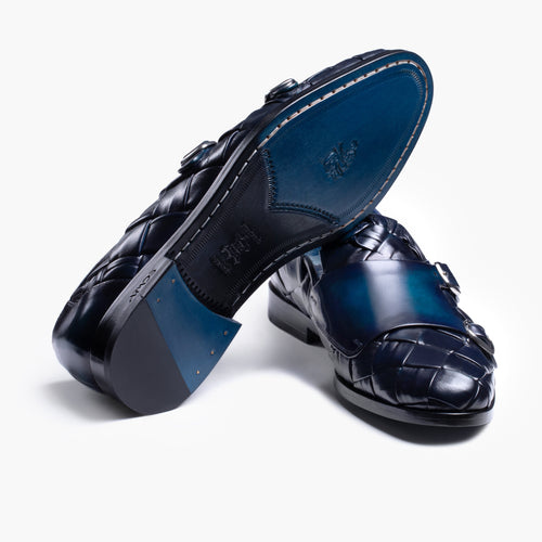 Men’s Navy Woven Double Monk Strap