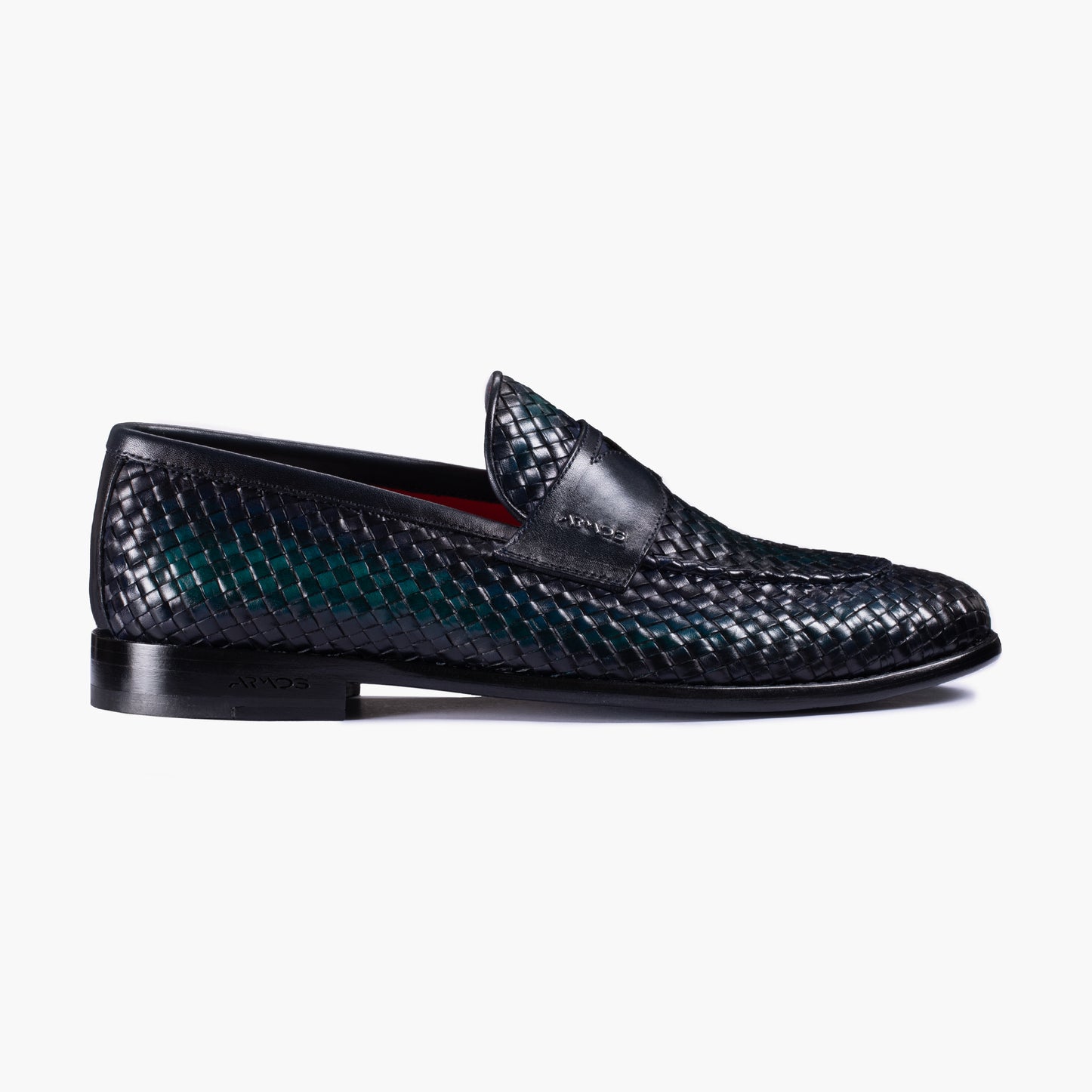 Men's Green Woven Leather Penny Loafer