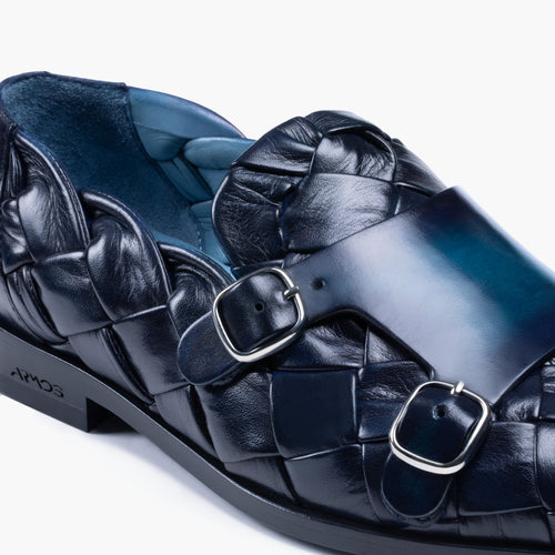 Men’s Navy Woven Double Monk Strap